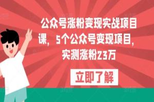 2023公众号涨粉变现实战项目课，5个公众号变现项目，实测涨粉23万