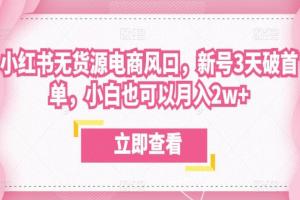 众狼电商余文小红书无货源电商课，新号3天破首单，小白也可以月入2w