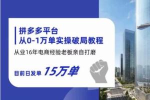 拼多多零基础运营从0-1万单实操破局教程，从业16年电商经验打磨，目前日发单15万单