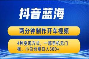 短视频蓝海开车视频项目，两分钟一个作品，一部手机无门槛小白也能日入500