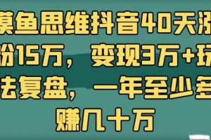 摸鱼思维公众号：抖音40天涨粉15万，变现3万 玩法复盘