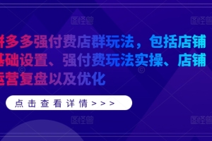 拼多多强付费店群的全面指南：店铺设置、实操技巧、运营复盘与优化策略