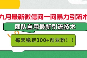 揭秘九月最新微信引流术，团队私藏的创业粉引流秘籍，每天稳定300粉丝！【详细解析】