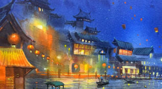2023年仙气古风水彩风景:村南村北的美丽画卷