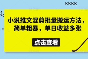 小说推文混剪批量搬运方法，简单粗暴，单日收益多张【揭秘】
