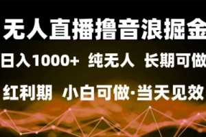 无人直播撸音浪掘金，日入1k ，纯无人红利期，小白可做，当天见效【揭秘】