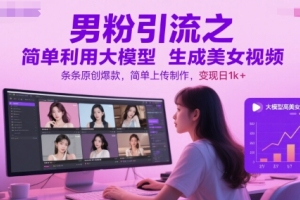 男粉引流之简单利用大模型生成美女视频，条条原创爆款，简单上传制作，变现日1k 【揭秘】