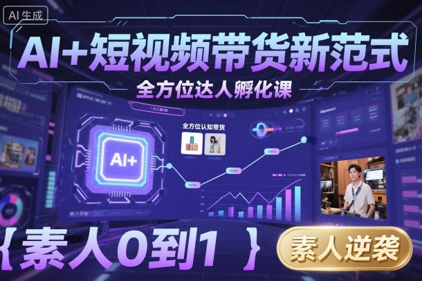 AI 短视频带货新范式全方位达人孵化课,素人也可以从0到1,全方位认知短视频带货